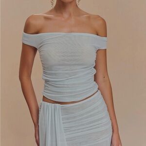 BNWT MESHKI Brooklyn Mesh Crop Top - Size S Pale Blue (size sold out online!!)